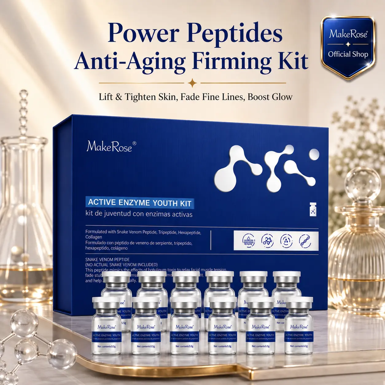 Mature/Dull/Dry/Oily/Normal Skin Anti-Aging Kit | MakeRose Peptide Collagen | Lifting Firming & Pore Minimizing | Reduces Wrinkles & Repairs Texture | Face/Neck/Hands | Unisex