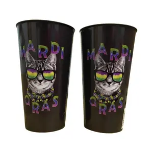 Mardi Gras or Mardi Paws Y’all Two 32 oz Tumblers Bottle Drinkware Glass Set