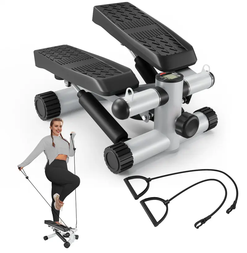 Stepper for exercise, space saving stair stepper with resistance bands, mini stepper for home and office use (300 lbs capacity), hydraulic fitness stepper with LCD display