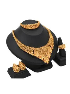 Luxury Women's Matching Jewelry Glamour Set Necklace Earrings Ring Bracelet, Elegant Casual Design, All Seasons Alloy Chain, No Choking Hazard