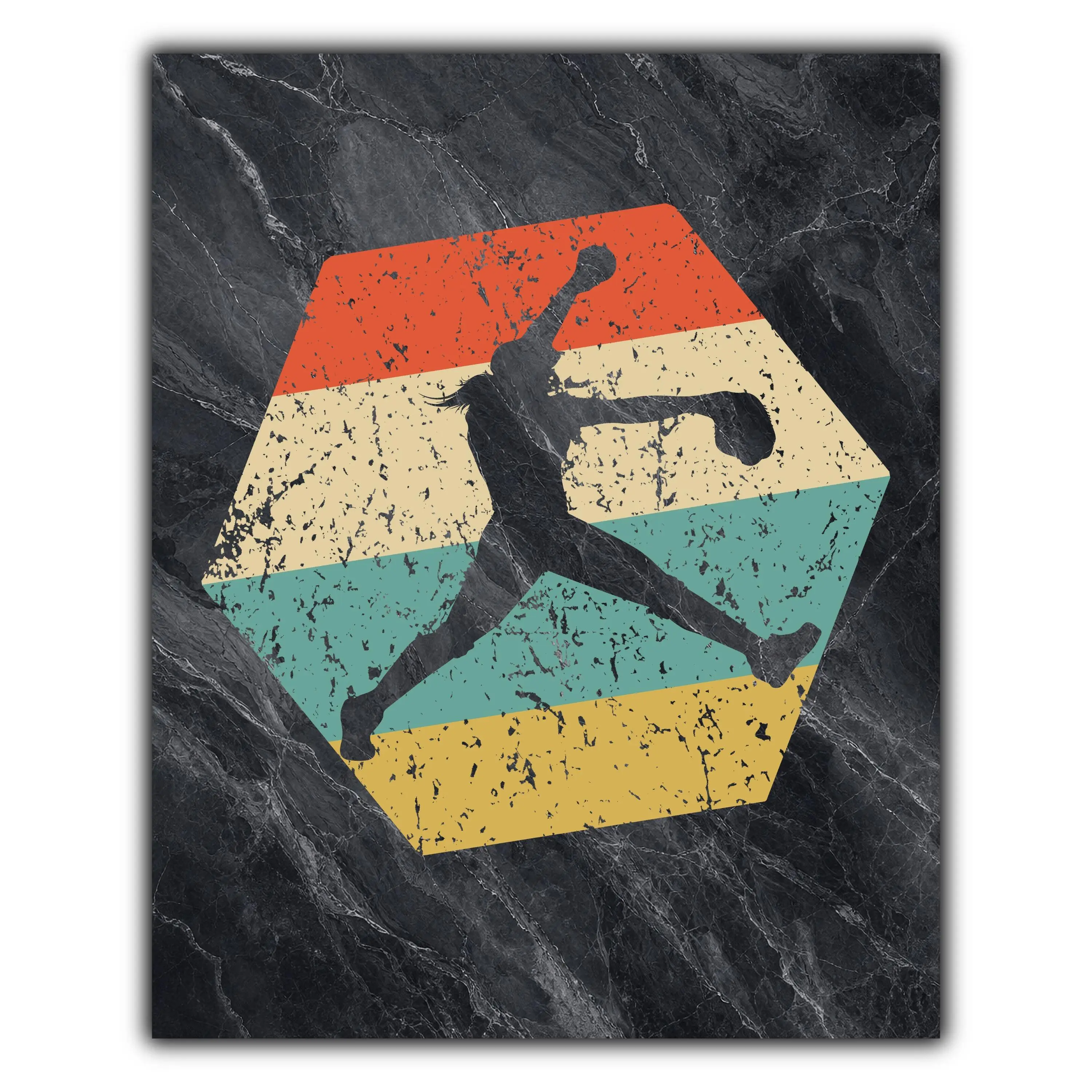 Fast Pitch Softball Retro Distressed Hexagon Pitcher Marble Print 8"x10" Wall Art Print