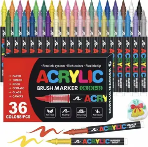 Acrylic Paint Markers - 36 Color pc Marker Pen Set, Artist Fine and Soft Brush Tip Marker for Rock Painting, Books Coloring, Note Taking, Card Writing, Ston Graffiti, DIY Crafts, Drawing Art Supplies Kit, Professional Art Pen Set, party beach cabana