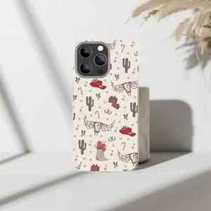 🤠🌵🎄 Western Christmas Glow Glossy Tough Case — Christmas Phone Case Cowgirl Holiday Style for IP Phone 17 16 15 14 13 12 11 X Series 🎁✨⭐