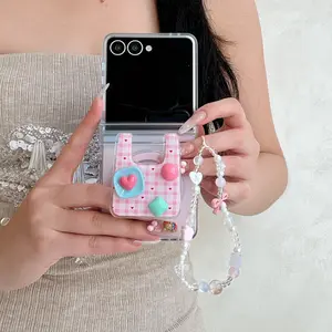 Magnetic Hinge Blue Gradient Phone Case, Built-In Stand & Bracelet, Shockproof, Fits Samsung Galaxy Zflip7 Zflip6 Zflip5 Z FLIP3 4