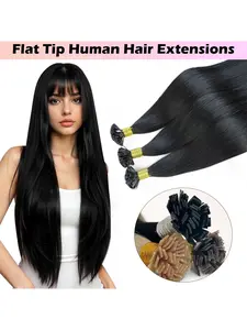 Flat tip hair extensions 25pcs/25g invisible hot fusion 100% human hair secure 16-28 inch lengthening effect silky straight brown hair