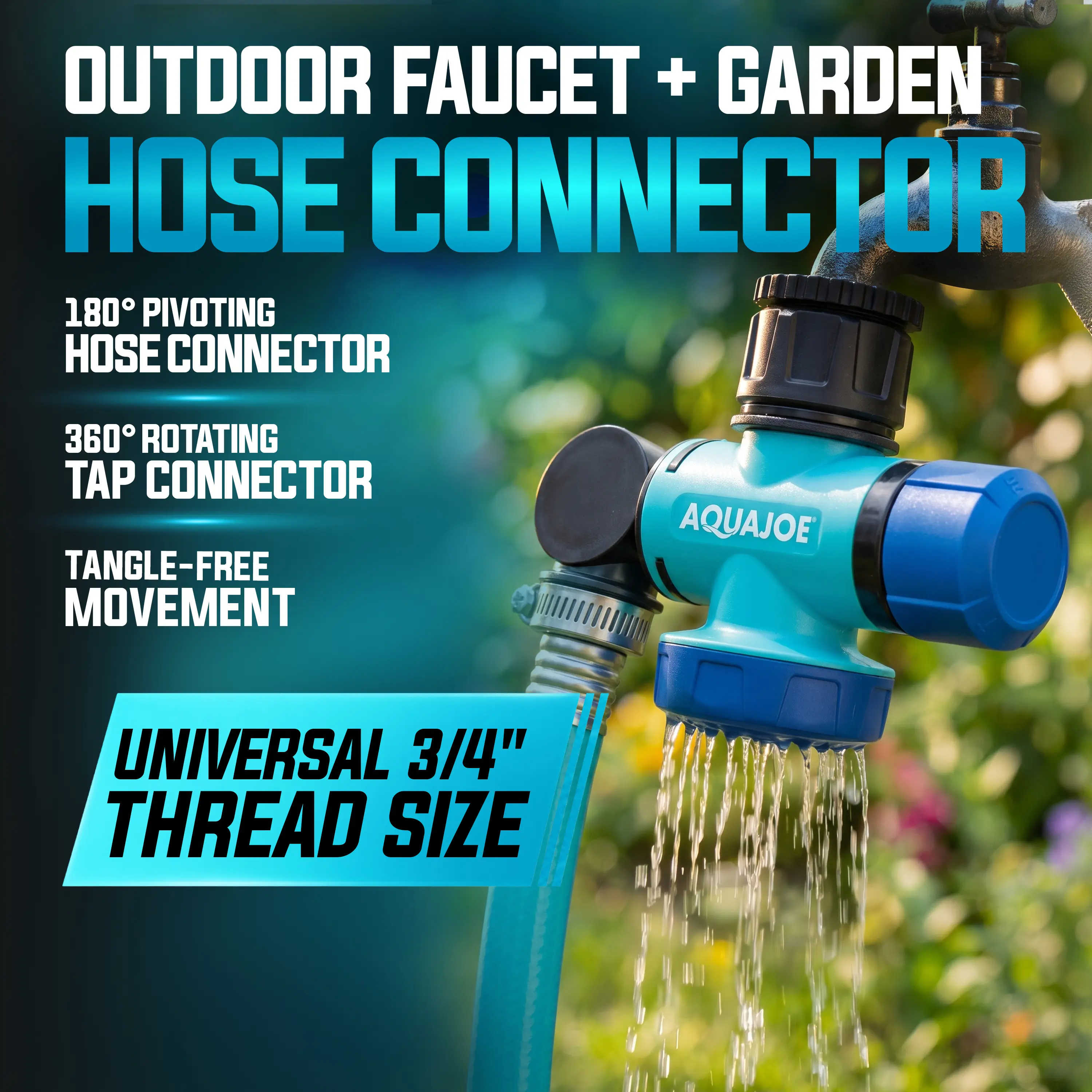 Aqua Joe Multi-Function Outdoor Faucet and Garden Hose Tap Connector