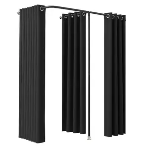 VEVOR Fitting Room, Portable Changing Room with Thick Polyester Curtains, Double Dressing Rooms with Partition Curtains, for Boutique, Mall, Studio, Tailor's Store Office 79x 39x 79 in (Black)