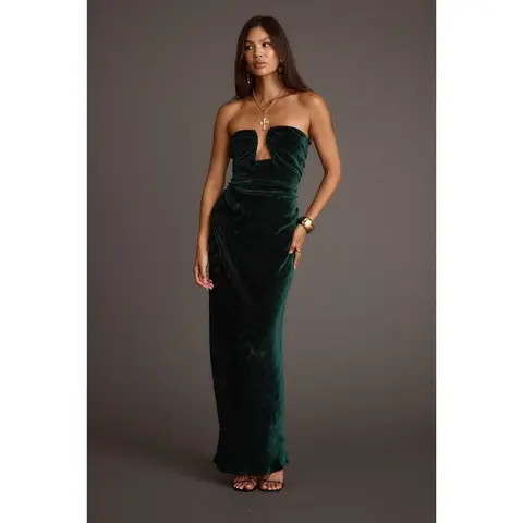 Women's Jones Emerald Velvet Corset Maxi Dress, Gorgeous Cutout Design, Statement Casual Wear