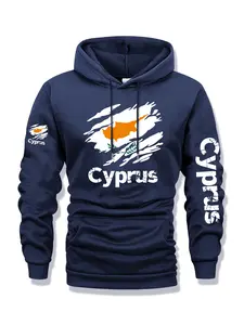 Men's Cyprus Print Zip Hoodie, Fall & Winter Casual Regular Fit Long Sleeve Sweatshirt, Fashion Daily Wear Clothing