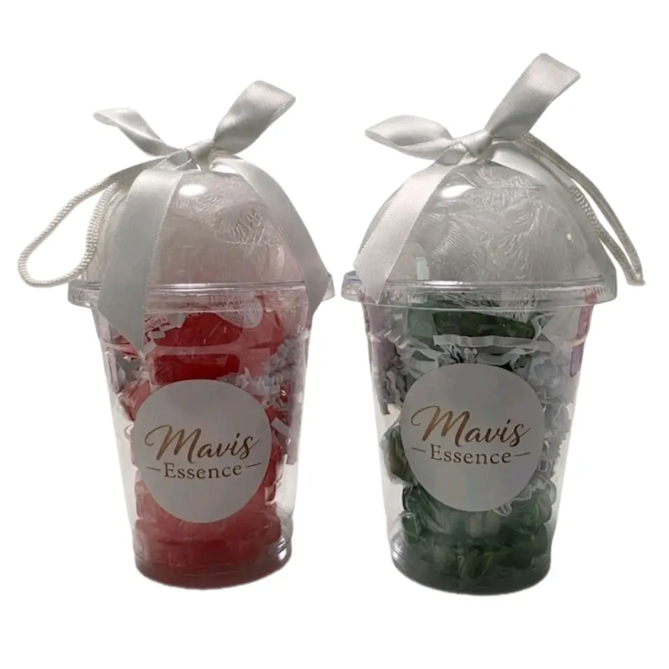 Personalizable Gift Set: Small Cup, 5 Mini Hand Soaps (Flowers and Butterfly Design), and Loofah