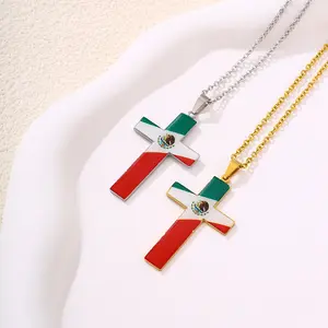 Independence Day Mexican Flag Red White Green Cross Necklace Unisex Couple Jewelry Souvenir