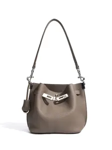 New Small Batch Design Top Layer Cowhide Fashionable Bucket Bag, Casual Versatile Commuter Shoulder Crossbody Bag for Women