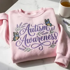 Autism Awareness Embroidered Sweatshirt, Butterfly Floral Autism, Neurodiversity Support Sweater, Autism Mom Gift, Awareness Month Shirt
