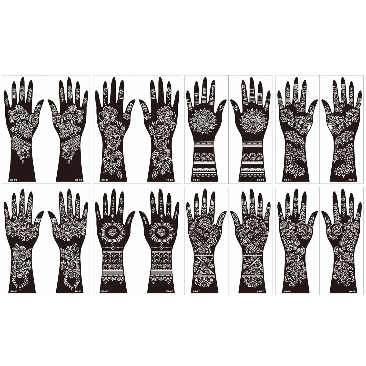 Large Henna Tattoo Stencil Kit,8 Sheets Henna Tattoo stickers for Hand Forearm Glitter Airbrush Diy Tattooing Template, Indian Temporary Tattoo Stickers for Women Girls