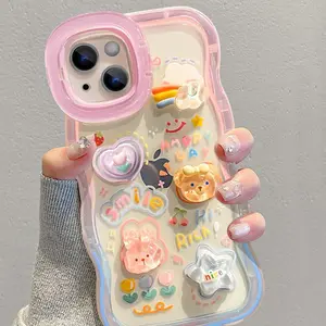 Apple 17 Pro Phone Case iPhone 14 Gradient Cloud Doll 13/12 Cute Dual Stand 15/16 with Rainbow Heart Design