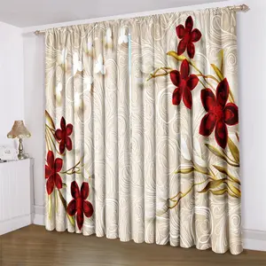 Floral Print Curtain, 2 Counts/set Modern Simple Window Curtain, Window Drapes for Home Living Room Bedroom Office Decor
