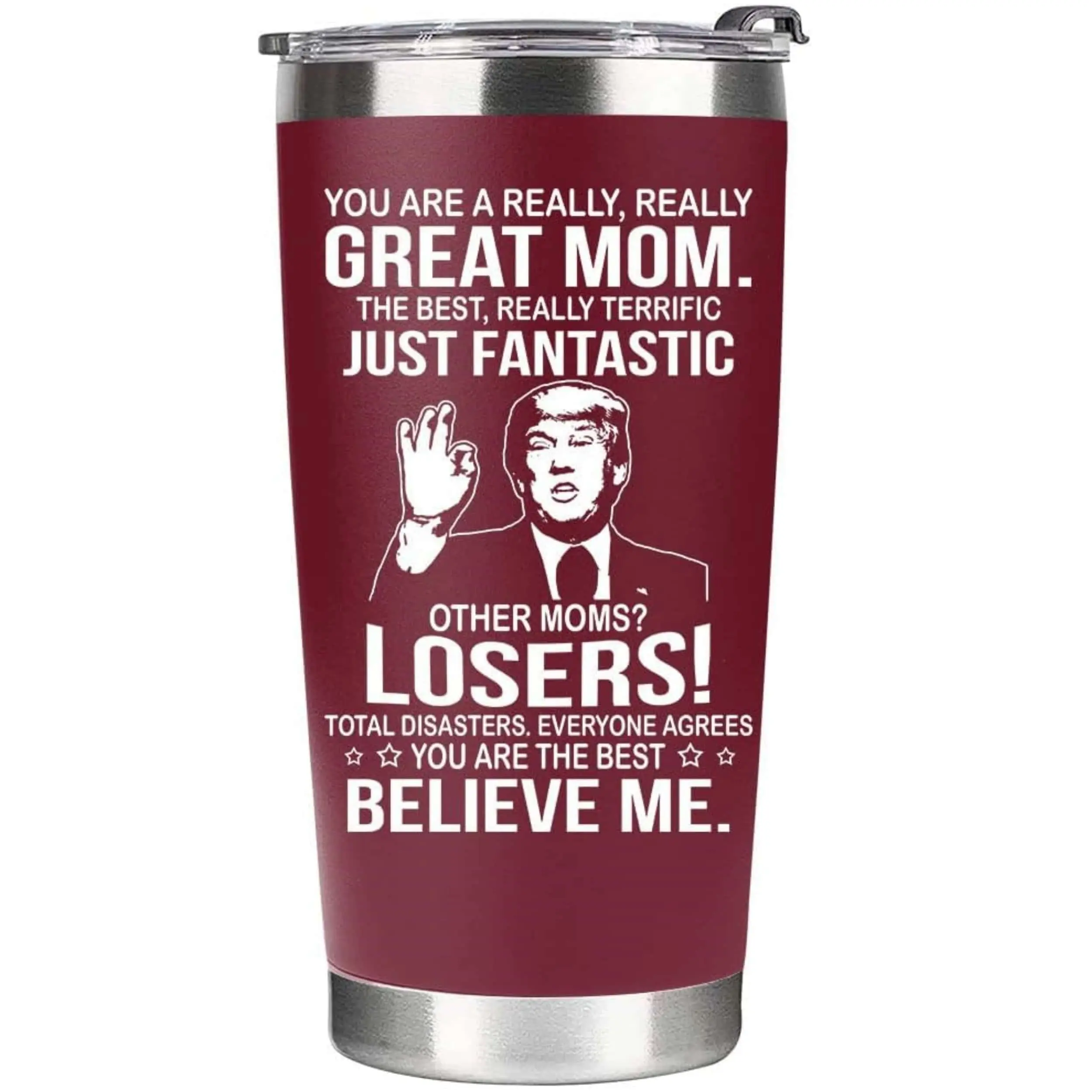 Christmas Gifts for Mom from Daughter, Son, Kids - Great Mom Coffee Tumbler on Birthday, Christmas, Durable Stainless Steel, Insulated for Hot or Cold Drinks, Ideal Gift for Mothers 20oz, Red