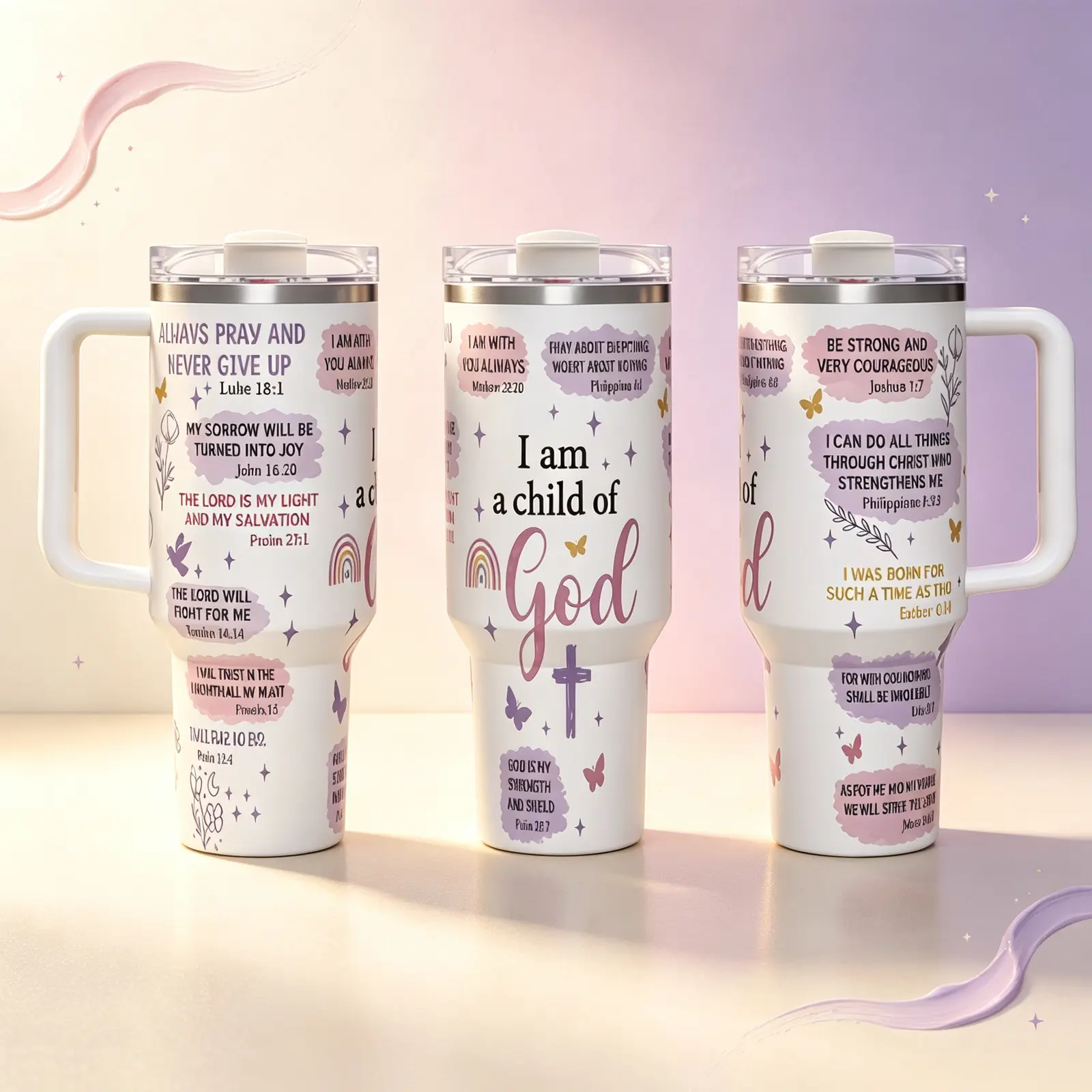 40oz Christian Bible Verse Stainless Steel Insulated Flask - Travel Tumbler with Handle, Straw, Car Cup Holder Friendly, Mother's Day Gift for Mom, Flasks, Bottles