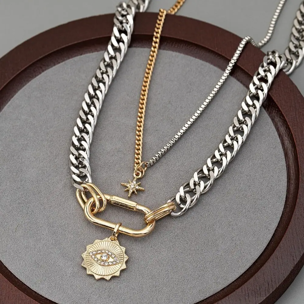Gold & Silver Layered Necklace Set for Women, Mixed-Metal Chunky Choker & Paperclip Chain, Adjustable Chunky Necklace Stack for a Gold Aesthetic, Stylish Accessories, Silver Necklace Stack