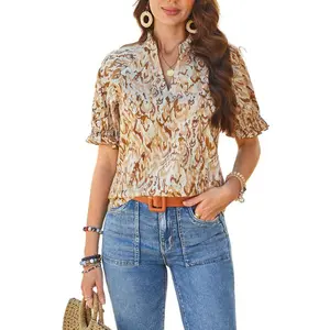 Grace Karin Womens Boho Tops Summer Spring Cotton Floral Blouses Short Sleeve Print Shirts V Neck Beach Vacation Clothes 2026