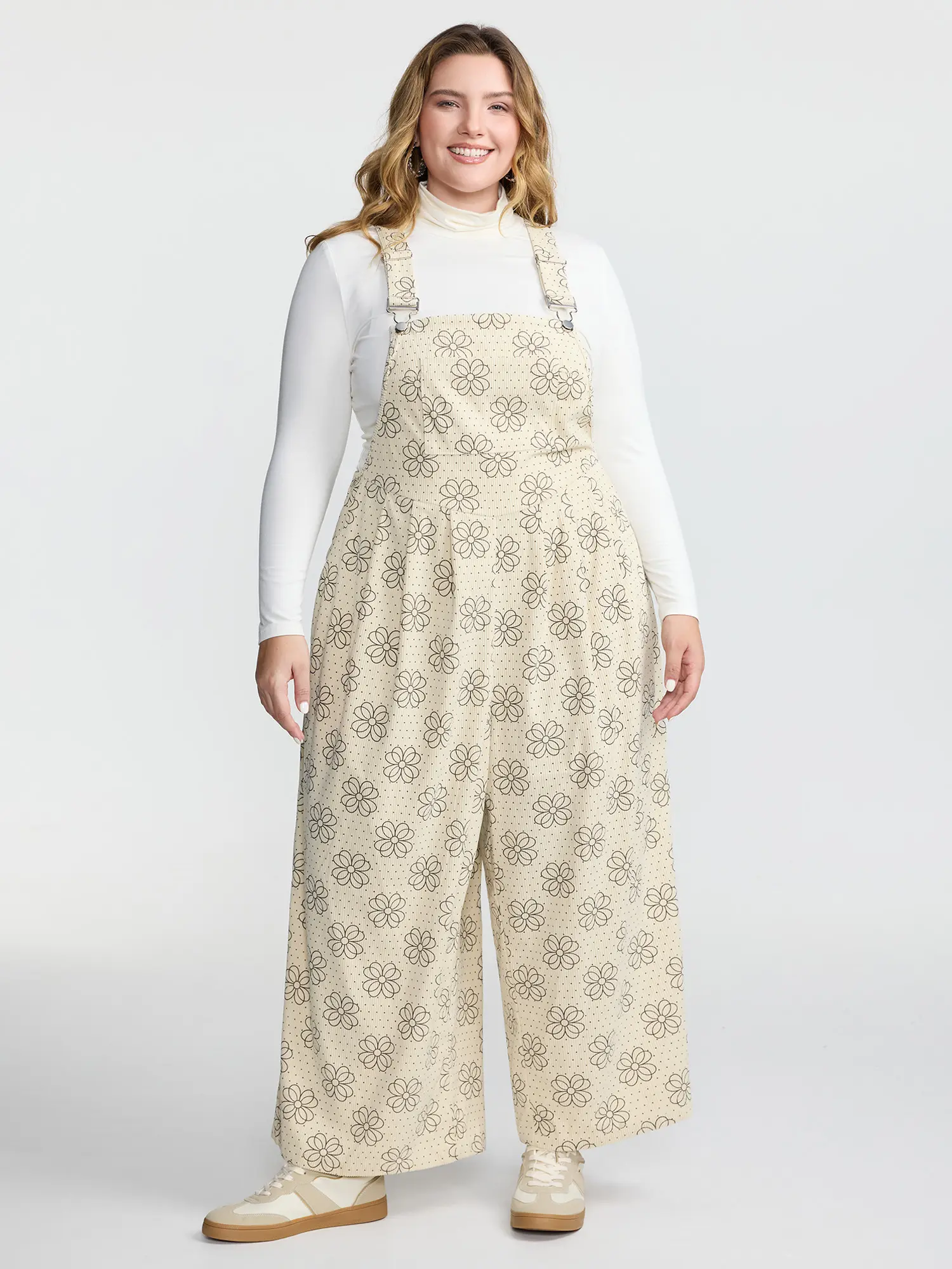 BloomChic Women's Plus Size Floral Corduroy Jumpsuit - Casual Sleeveless Maxi Garment with Pockets, A Smooth Design for Curvy Confidence, Overalls, Polyester, Low Iron, Square Neck, Sleeveless Cool, Do Not Tumble Dry, Fit, Fabric, Plus Size Clothes