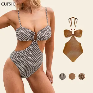 CUPSHE Textured Boho Crochet One-Piece Swimsuit - Deep V-Neck with U-Ring Detail swimwear | 2026 Trendy Vacation & Pool Party Essentials SpringStatements