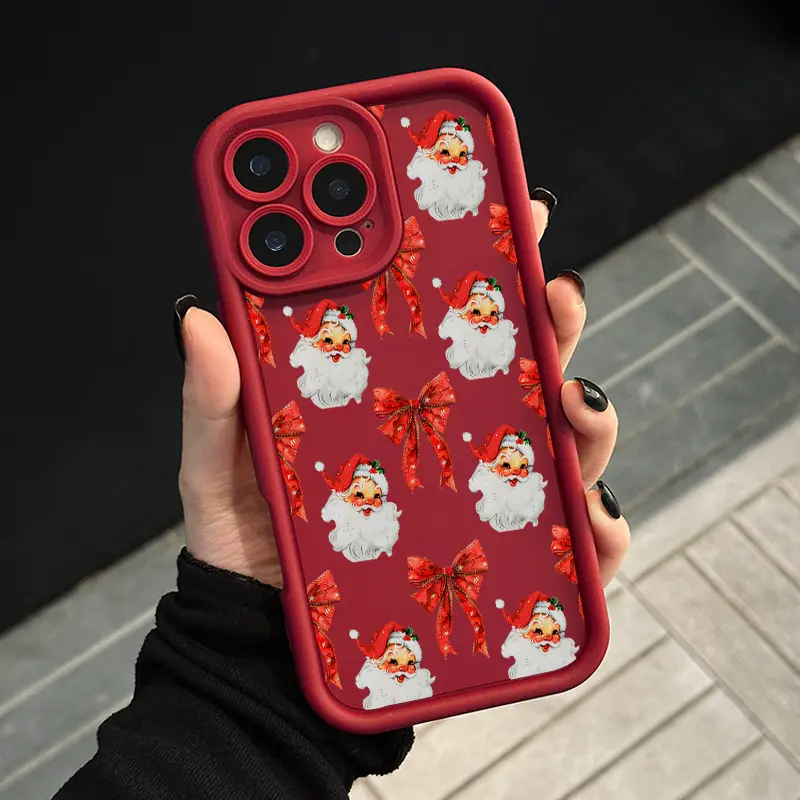 Santa's Bow Delight Smartphone Case & Screen Protector Set, Multi-Model Snug Fit Protective Accessories for iPhone 17 Air,16 Pro Max,15 Plus,14,13,12,11,X,XS, Shockproof, Non-Slip, Military-Grade Silicone Handheld Devices Cover