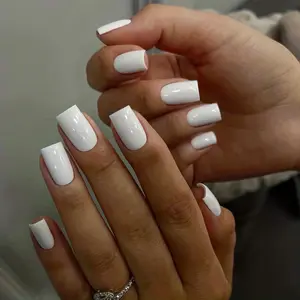 24pcs Minimalist Pure White Square Press On Nails - Short Glossy Fake Nails for Women, Easy Apply Durable Artificial Nails for Daily Wear, Party, Date & Special Occasions, Elegant Nail Design Accessories