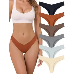 No Show Seamless Thongs for Women V-waisted Stretch Sexy No Line Thong Underwear Breathable Panties 6 Pack