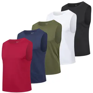 Men's 3/5 Pack Quick Dry Workout Tank Top Gym Muscle Tee Fitness Bodybuilding Sleeveless T Shirt Mens Vest Gym Tops 100% Polyester Breathable Mesh Two-Way Ventilation