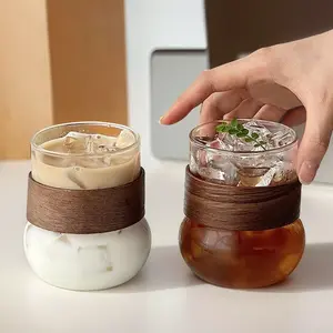 Vintage Style Straight Body Round Bottom Handleless High Borosilicate Glass Coffee Cup, Food Grade Lead & Cadmium Free Heat & Thermal Shock Resistant Tumbler, for Water Breakfast Milk Latte, Dishwasher Safe for Home Kitchen Daily Use Stylish Drinkware