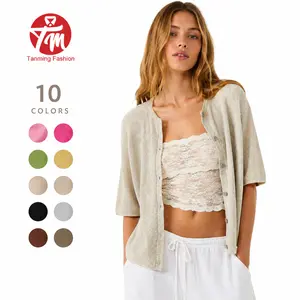 Tanming Women's Short Sleeve Cardigan Sweaters Crew Neck Soft Ribbed Knitting Button Down Tops Lightweight Breathable Summer Layering Cover Up Knitwear Top Flattering Fit for Casual Office Work Travel Springfresh Womenswear #SpringStatements