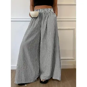 Women's Vertical Striped Casual Elastic Waist Wide Leg Striped Pants