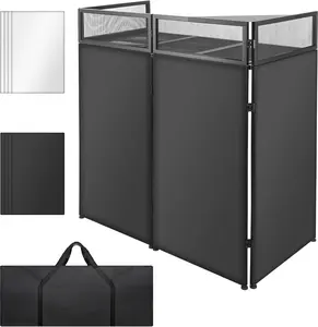 STRICH DJ Booth Table Station, DJ Facade Booth with Black & White Lighting Scrims, 44”X 20” DJ Table, Carrying Bag, Foldable Metal Frame DJ Booth Panel for Show, Clubs, Party, Bars
