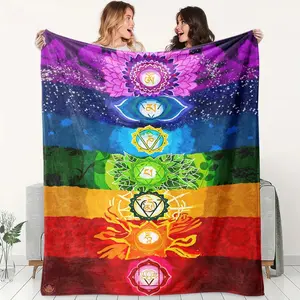 7 Chakra Energy Flannel Blanket, Gradient Colors, Soft & Warm, Multi-Use for Sofa, Bed, Office, Camping, Spiritual Healing Gift