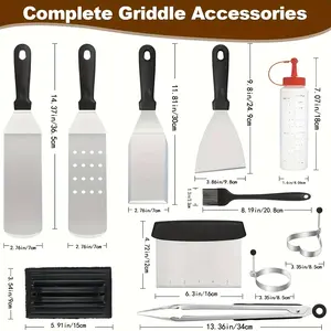 14Pcs Flat Top Grill Accessories Kit – Essential for Grill Lovers & Camp Chefs! Big Spatula, Heavy-Duty Scraper + More |   Top Father’s Day/Boyfriend Gift!