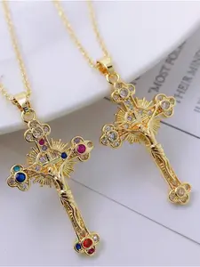 Elegant Cross Design Pendant Necklace with Sparkling Synthetic Zirconia, Perfect Gift for Christmas, Baptism, Anniversary