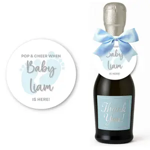 Personalized Baby Shower Favors | Champagne Bottle Tags | Boy, Girl or Gender Neutral | Includes Coordinating Ribbon