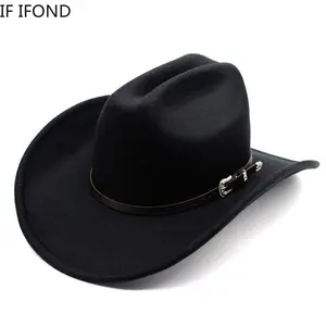 Leather Wide Brim Vintage Cowboy Hat For Men Women Western Cloche Sombrero Jazz Cowgirl Gentleman Church Caps