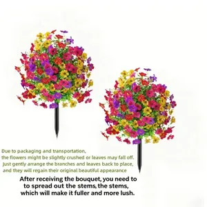 High-Quality Outdoor Decorative Artificial Plants with Ground Stakes, UV Resistant Plastic Material, Plant Stand Included, Garden Decor Ornaments, Artificial Flowers for Outside, Garden Decorations, Outdoor Fake Plants