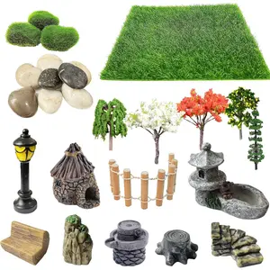 26 PCS Outdoor Fairy Garden Miniatures Mini Zen Garden Accessories, Artificial Grass, Model Trees, Terrarium Ornaments, Dollhouse Supplies, Bonsai Decorative Craft Tools Kit