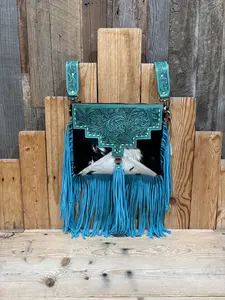 Turquoise/Pink Cowhide Crossbody Bags!