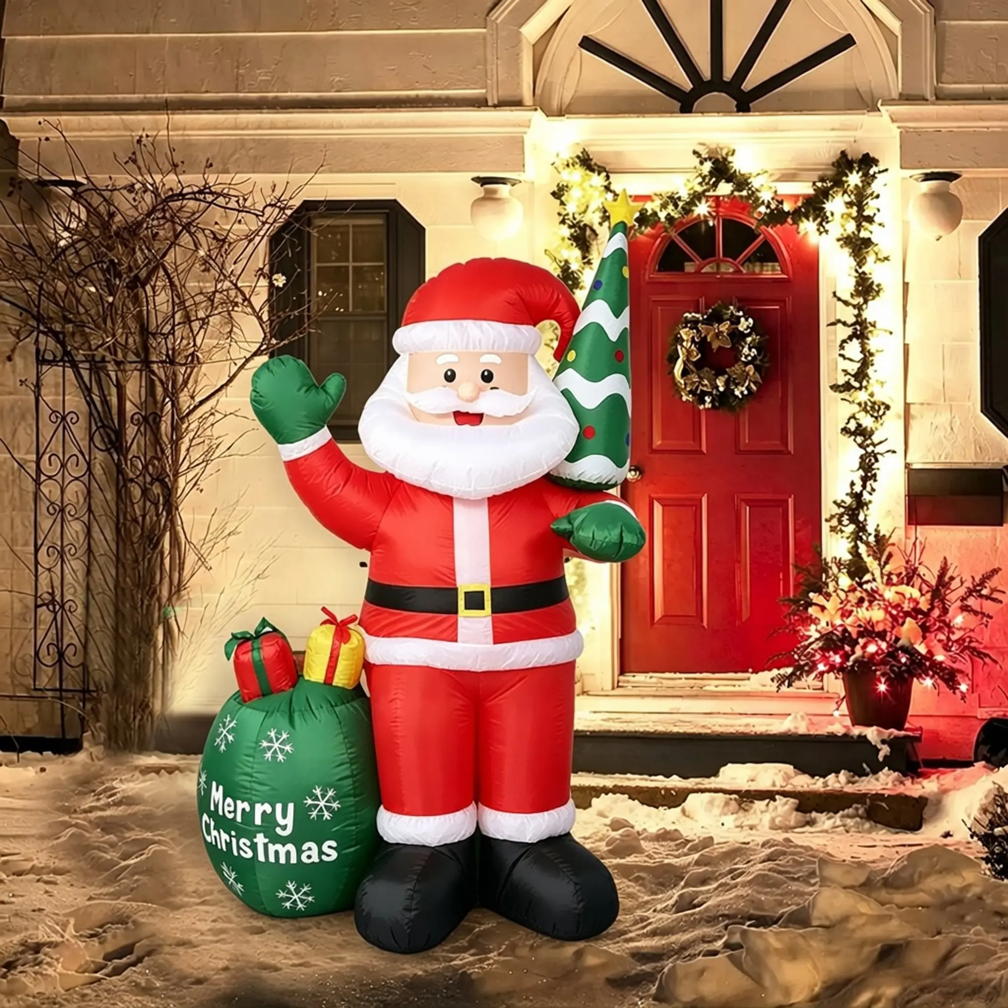 8FT Giant Christmas Inflatable Santa Claus with LED Lights, Outdoor Christmas Yard Decoration, Blow Up Santa Holiday Lawn Decor for Front Yard, Garden, Patio & Christmas Party Ornaments, 8Ft Tall, Santa Figure