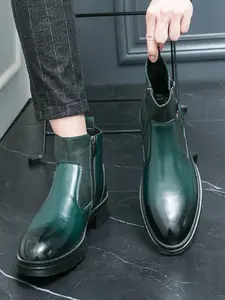 Men's Fashion Vintage Patchwork High-Top Chelsea Boots, Stylish British Style Buckle Design, Perfect for Casual Wear & Daily Use, Rubber Shoe, Footwear