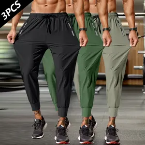 Three-piece set men's quick-dry outdoor pants, simple and stylish summer lightweight breathable sports trousers, everyday wear, long pants, fitness training pants, sporty design, fashion bodywear, high-performance fabric, quick-dry fabric, versatile pants