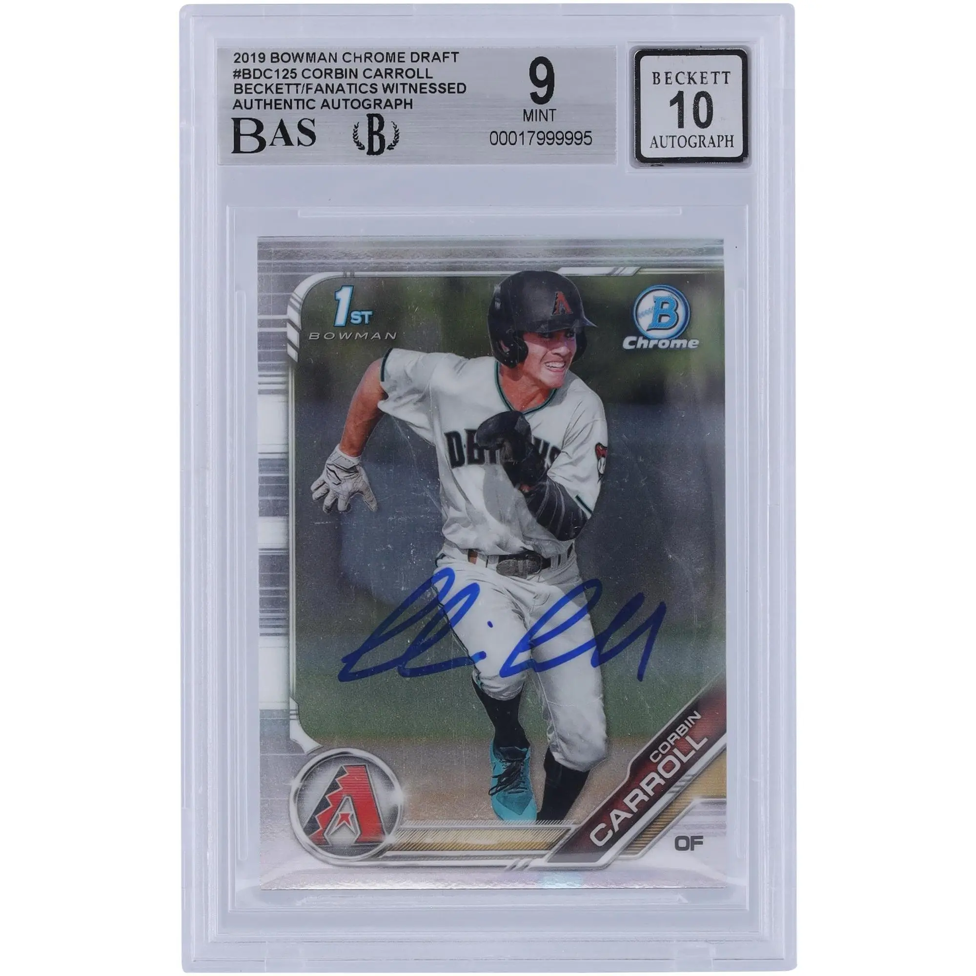 Corbin Carroll Arizona Diamondbacks Autographed 2019 Bowman Chrome Draft #BDC-125 Beckett Fanatics Witnessed Authenticated 9/10 Card - Fanatics Authentic Certified
