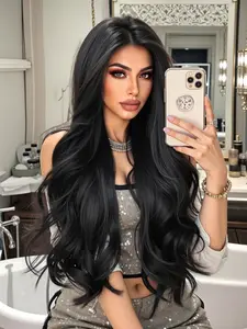 28 Inch Long Curly Wig Natural Middle Part Long Bangs Heat Resistant Fashion Casual Comfortable Daily Wear Middle Part Wigs Synthetic Hair Synthetic Wigs