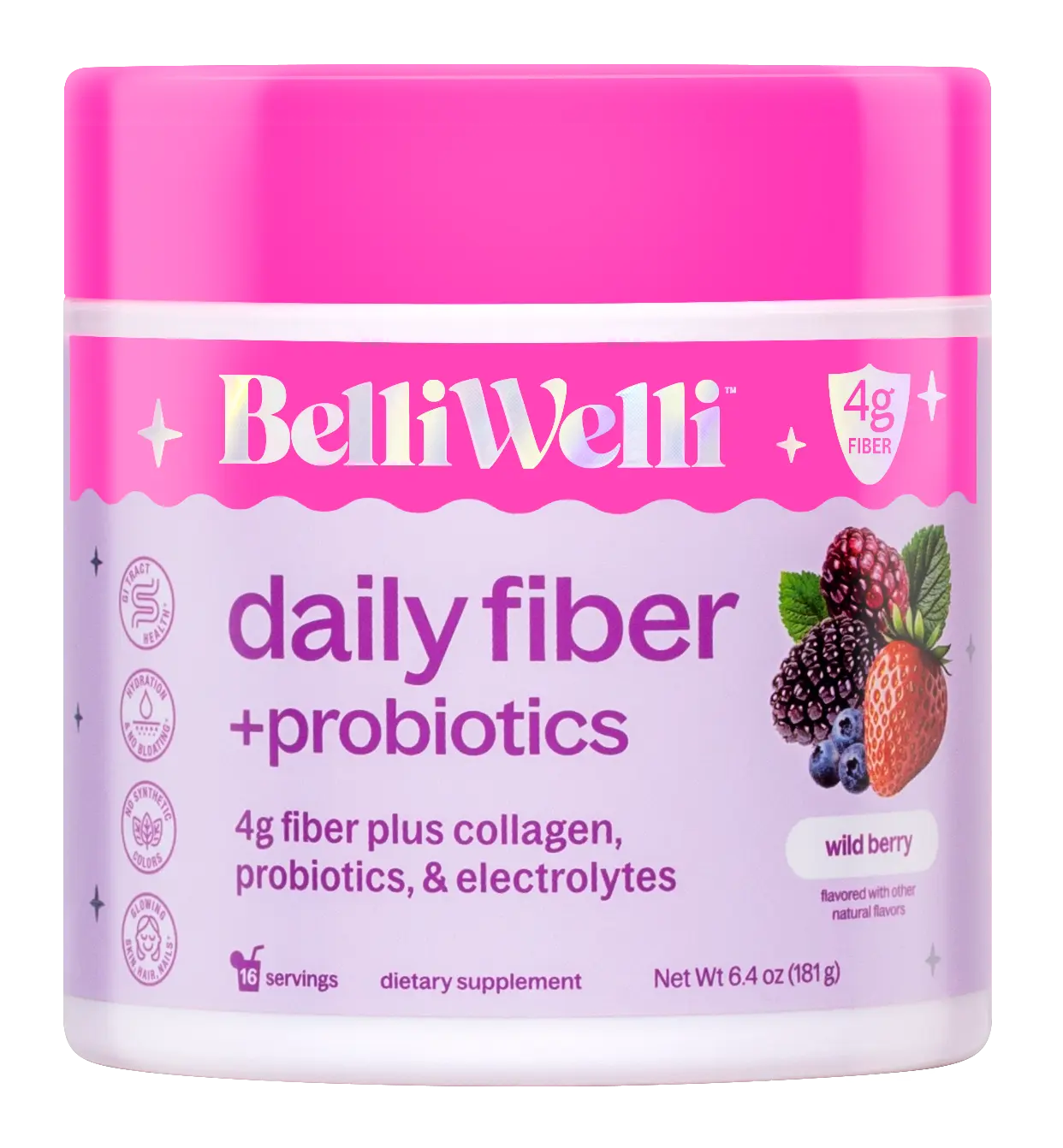 BelliWelli Cutting Fiber + Probiotics + Collagen - Wild Berry Supplement Fitness