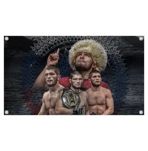 Khabib Nurmagomedov Professional Fighter Flag UFC Inspired Fight Night Wall Flag Combat Sports Banner for Bedroom Octagon Gym Decor Gift for UFC fans MMA Fans