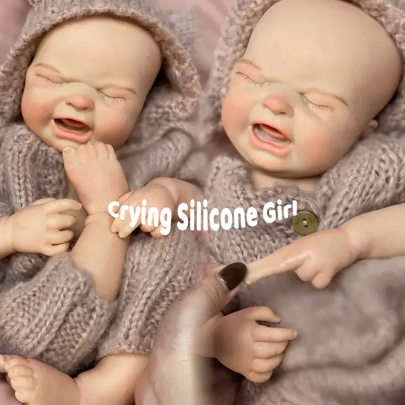 17in Realistic Full Body Solid Silicone Reborn Girl Doll Maria, 44cm 2.8-3kg, 3D Painted Sleeping-Crying Face, Handmade Rebirth Art Toy, Waterproof & Bath Soft Cuddly Gift for Family, Baby Dolls, Realistic Baby Dolls, 17 Inches